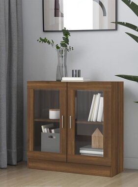 VidaXL Vitrinekast 82,5x30,5x80 cm bewerkt hout bruin eikenkleur