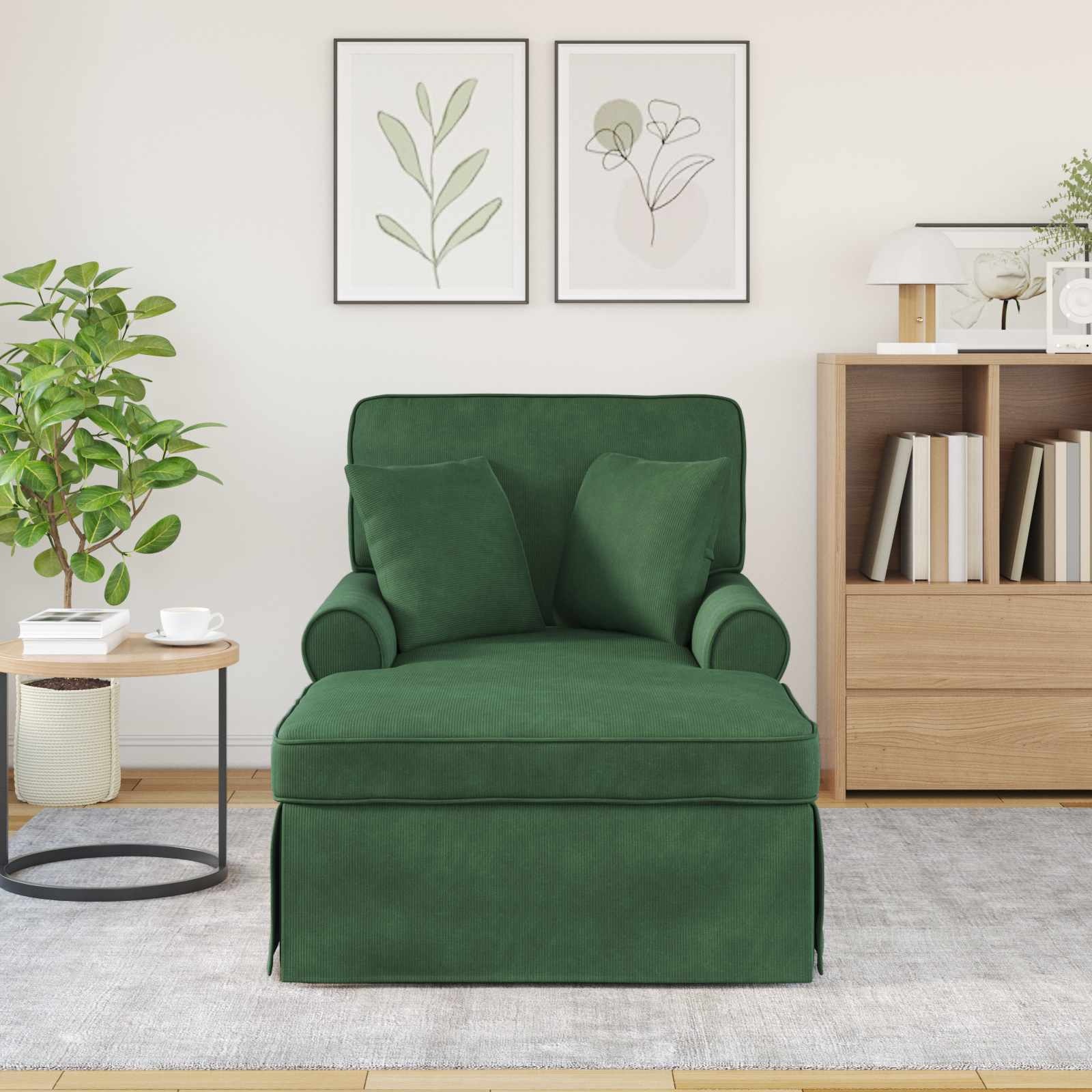 VidaXL Chaise Lounge met Rok met kussen Jungle Groen 91 x 157 x 91 cm