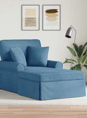 VidaXL Chaise Lounge met Rok Blauw 91 x 157 x 91 cm Geribbelde Stof