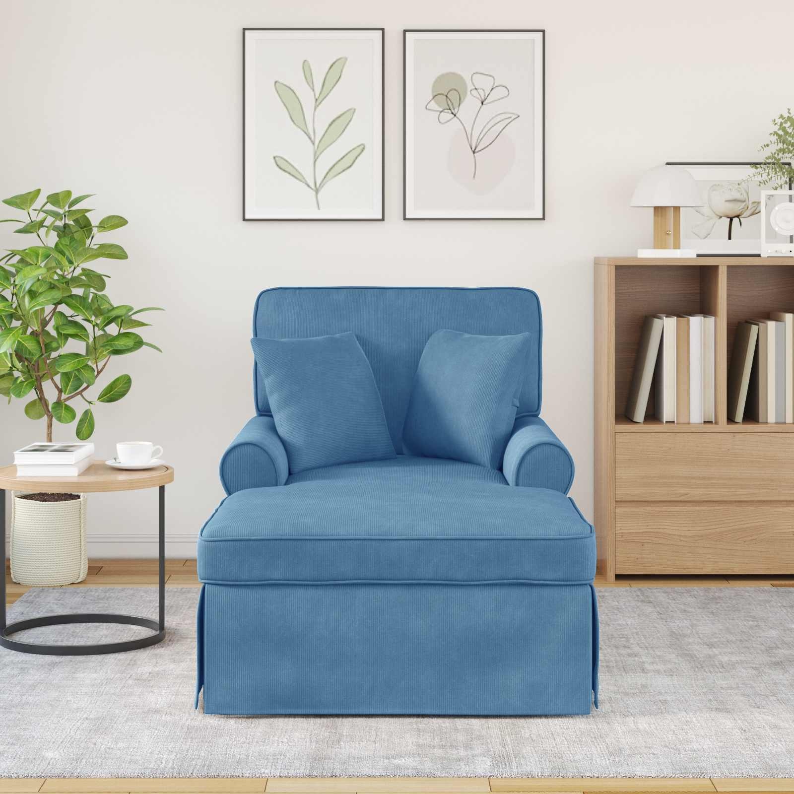 VidaXL Chaise Lounge met Rok Blauw 91 x 157 x 91 cm Geribbelde Stof