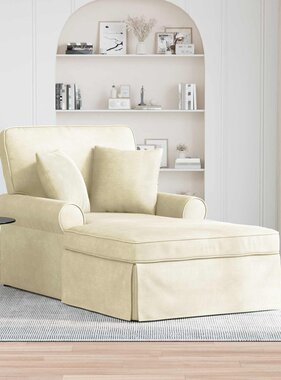 VidaXL Chaise Lounge met Rok Crème 91 x 157 x 91 cm Geribbelde Stof