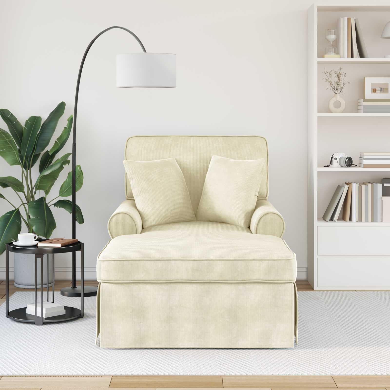 VidaXL Chaise Lounge met Rok Crème 91 x 157 x 91 cm Geribbelde Stof