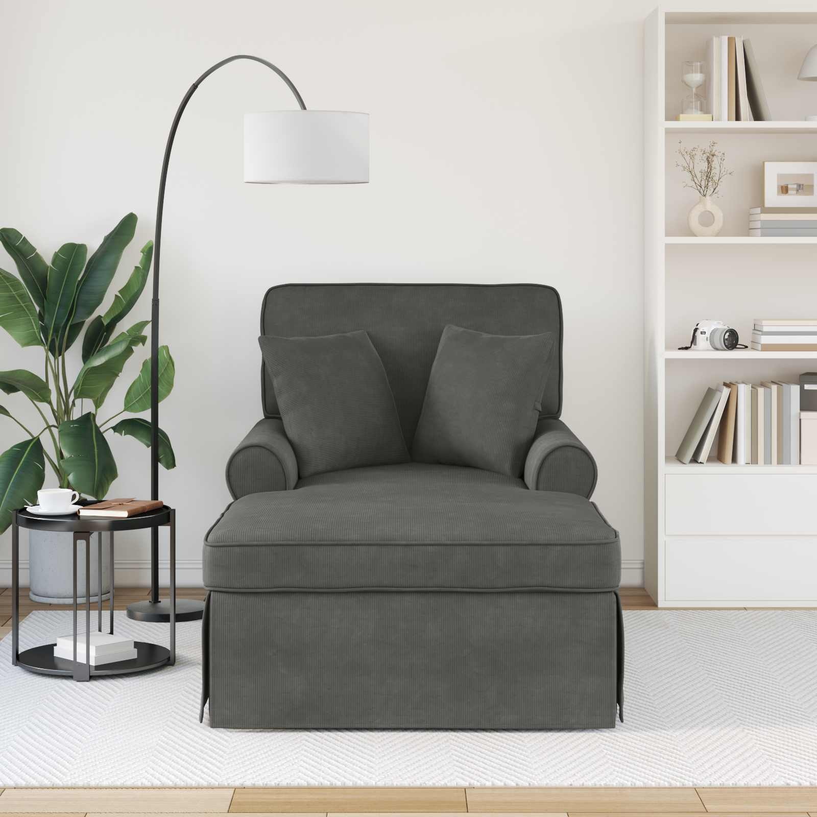 VidaXL Chaise Lounge met Rok met kussen Donkergrijs 91 x 157 x 91 cm