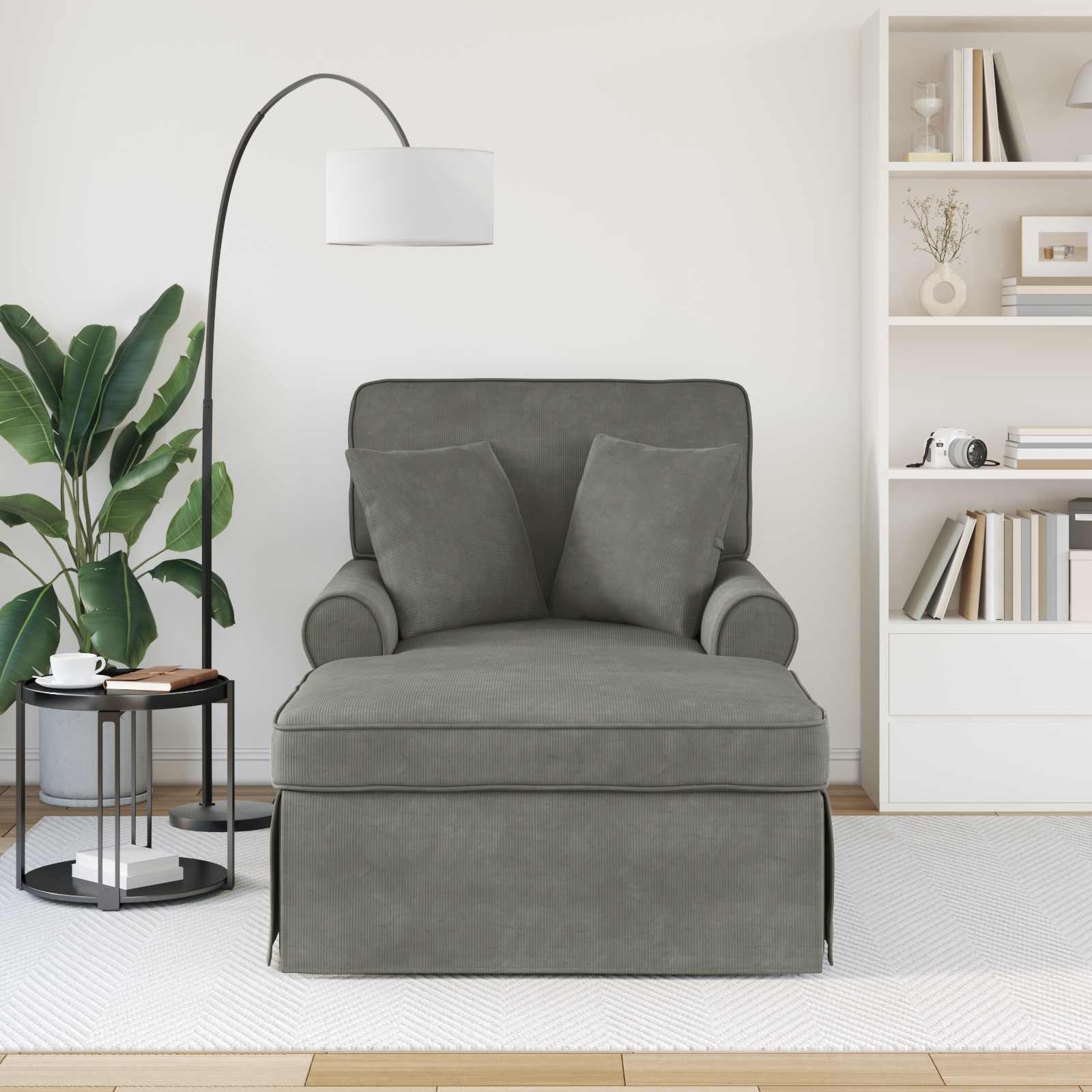 VidaXL Chaise Lounge met Rok met kussen Lichtgrijs 91 x 157 x 91 cm