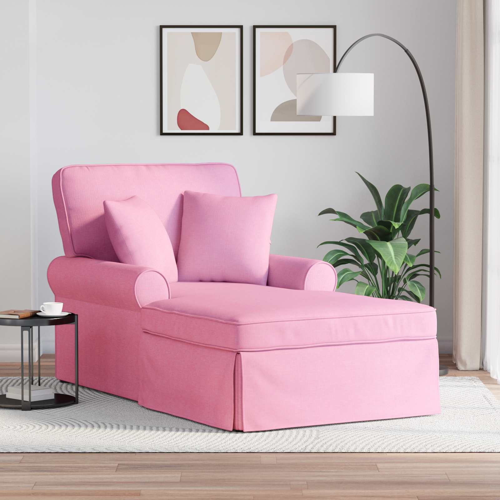 VidaXL Chaise Lounge met Rok met kussen Roze 91 x 157 x 91 cm Stof