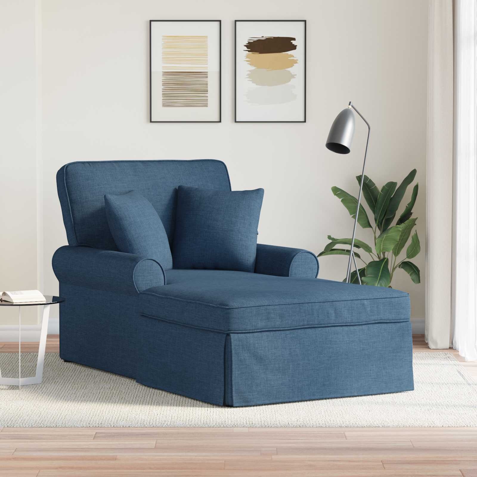VidaXL Chaise Lounge met Rok met kussen Blauw 91 x 157 x 91 cm Stof