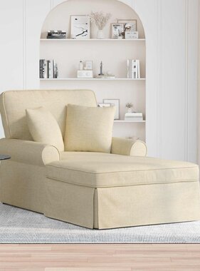 VidaXL Chaise Lounge met Rok met kussen Crème 91 x 157 x 91 cm Stof