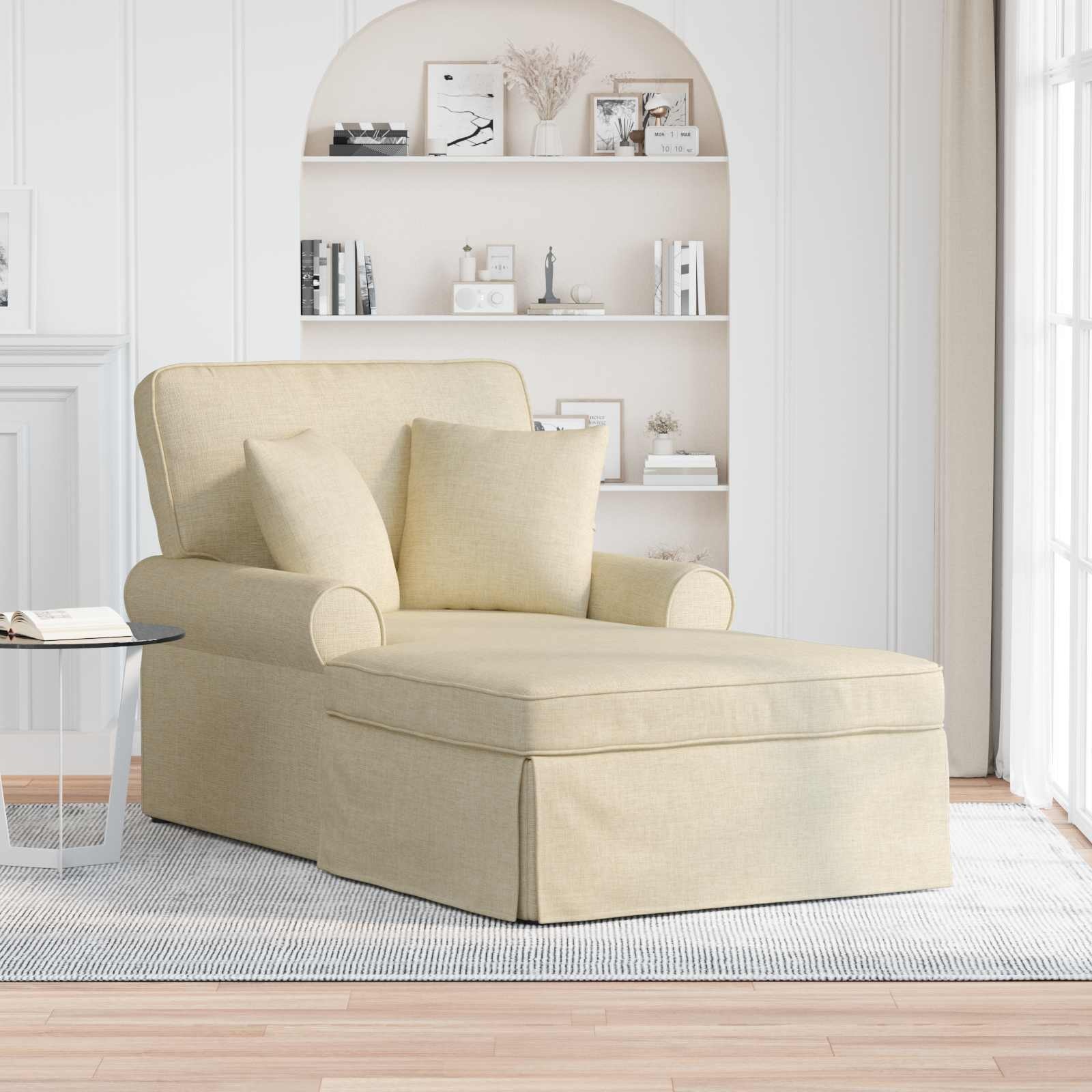 VidaXL Chaise Lounge met Rok met kussen Crème 91 x 157 x 91 cm Stof