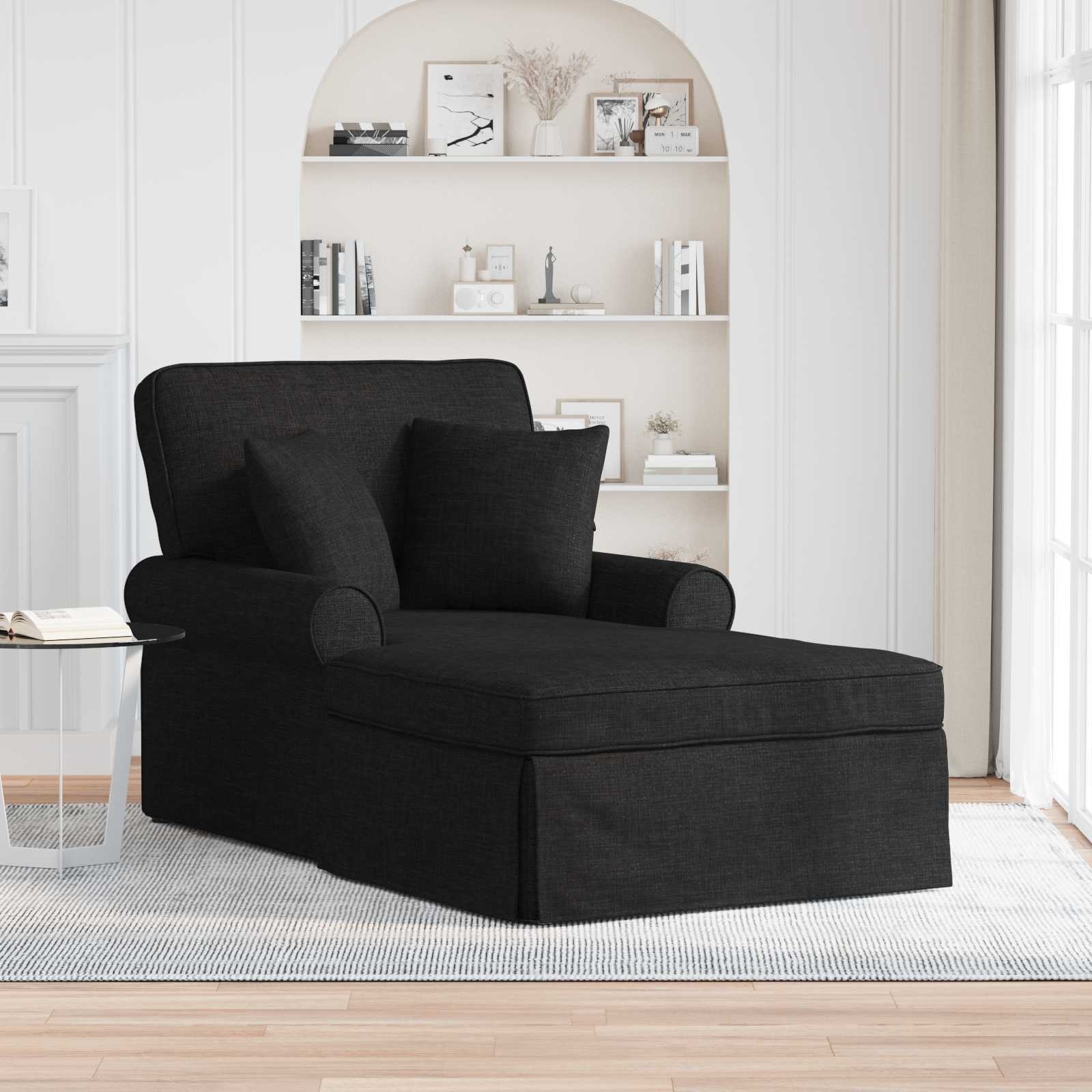VidaXL Chaise Lounge met Rok met kussen Zwart 91 x 157 x 91 cm Stof