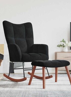 VidaXL Schommelstoel met voetensteun 2 pcs Zwart Fluweel