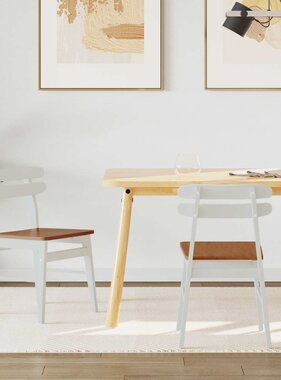 VidaXL Eetkamerstoel 2 pcs Wit en Natuurlijk Massief Rubberhout