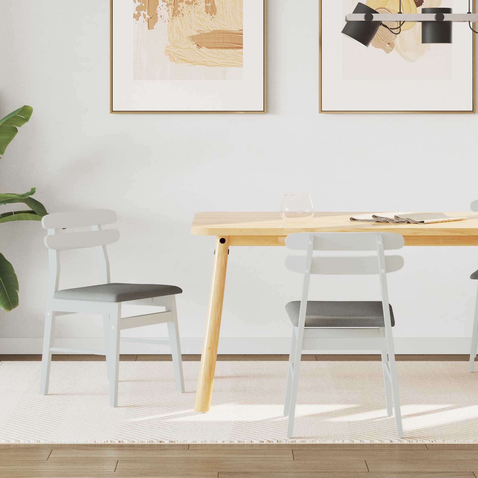 VidaXL Eetkamerstoel 2 pcs Wit en Grijs Massief Rubberhout