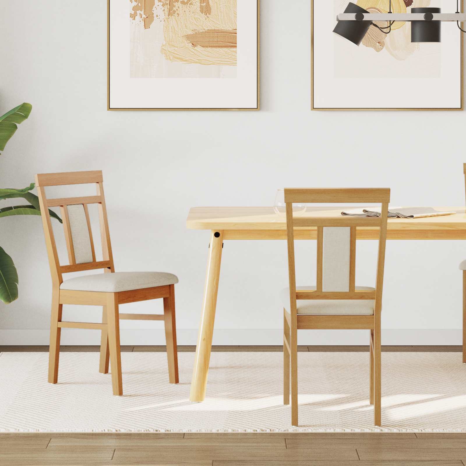 VidaXL Eetkamerstoel 2 pcs Natuurlijk en Licht Massief Rubberhout