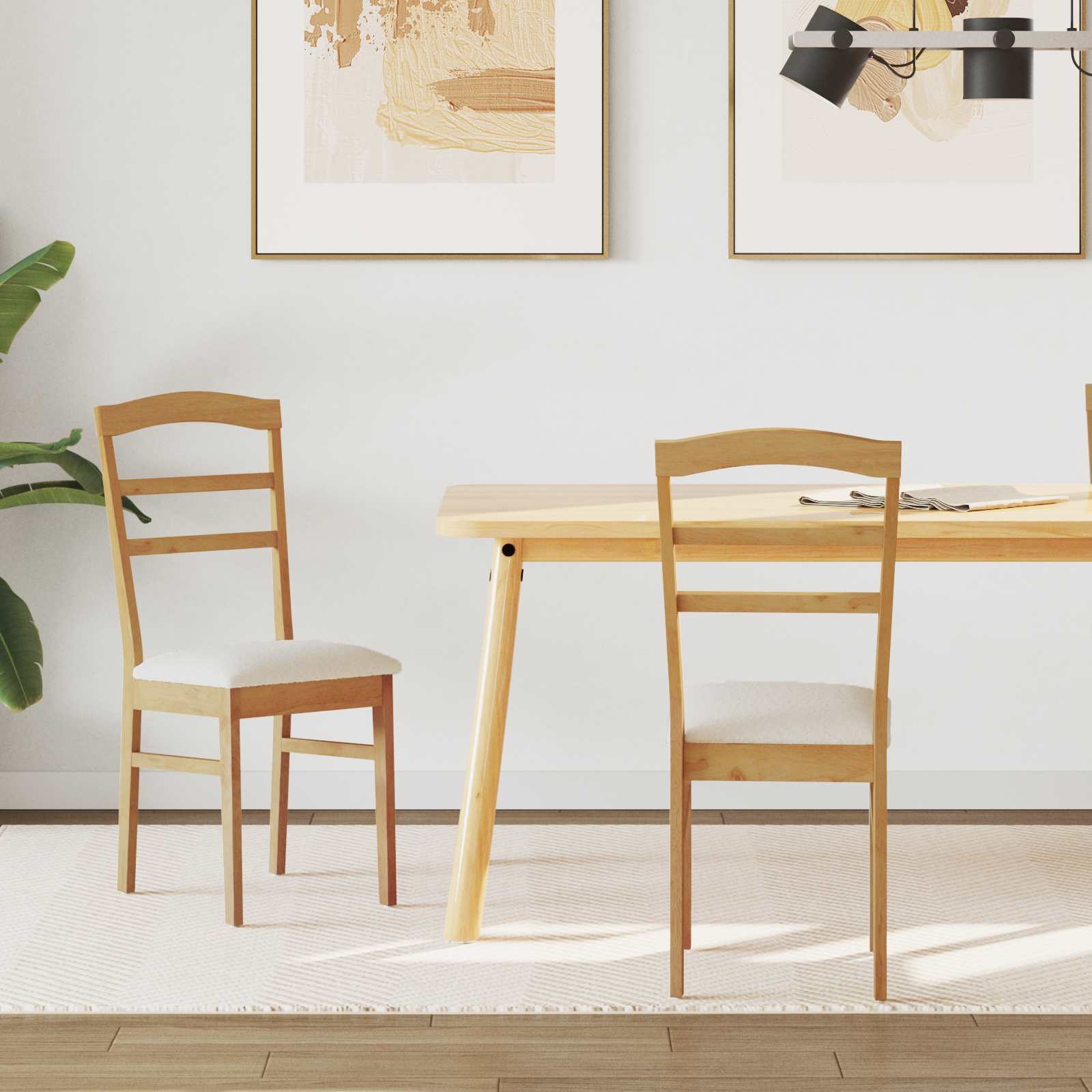 VidaXL Eetkamerstoel 2 pcs Natuurlijk en Licht Massief Rubberhout