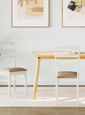 VidaXL Eetkamerstoel 2 pcs Wit en Bruin Massief Rubberhout