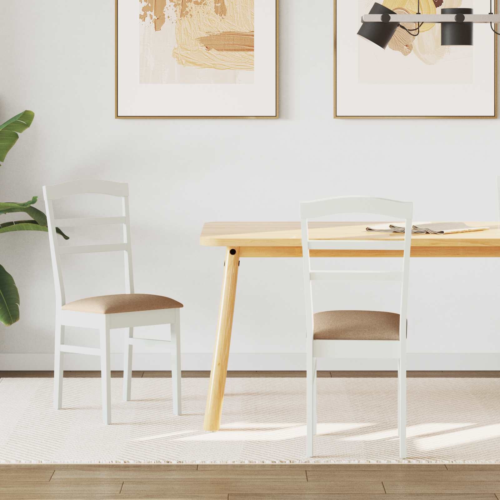 VidaXL Eetkamerstoel 2 pcs Wit en Bruin Massief Rubberhout