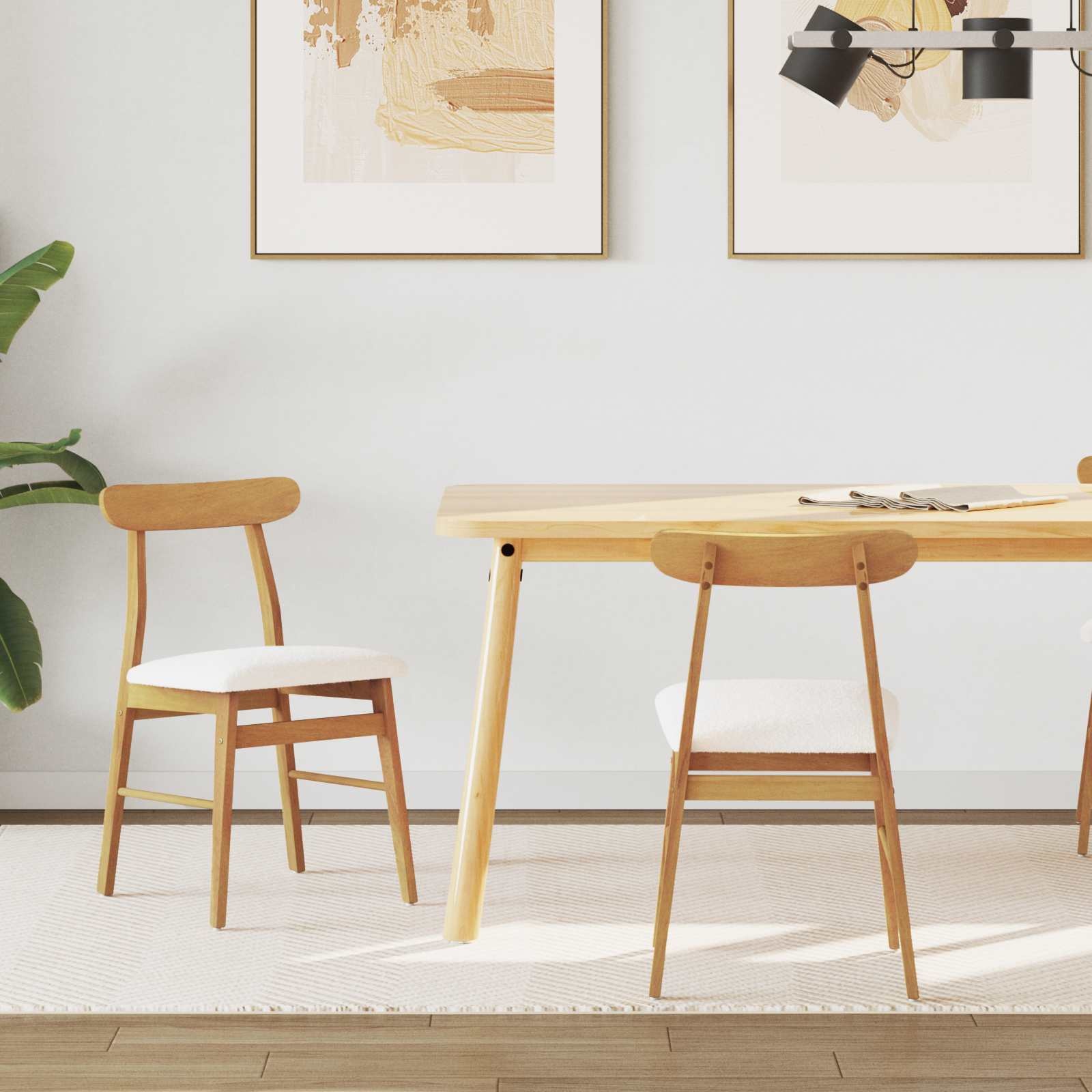 VidaXL Eetkamerstoel 2 pcs Natuurlijk en Licht Massief Rubberhout