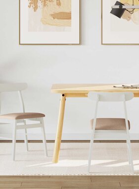 VidaXL Eetkamerstoel 2 pcs Wit en Bruin Massief Rubberhout