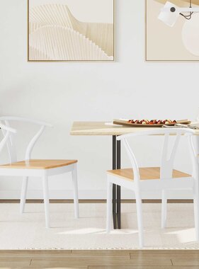 VidaXL Eetkamerstoel 2 pcs Wit en Natuurlijk Massief Rubberhout