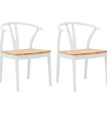 VidaXL Eetkamerstoel 2 pcs Wit en Natuurlijk Massief Rubberhout
