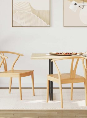 VidaXL Eetkamerstoel 2 pcs Naturel Massief Rubberhout