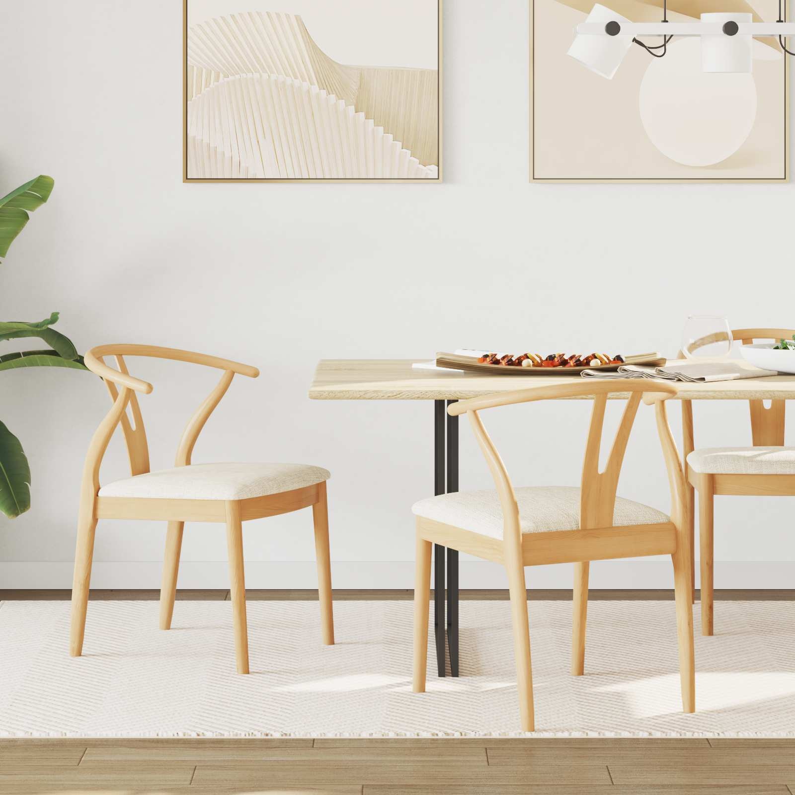 VidaXL Eetkamerstoel 2 pcs Natuurlijk en Licht Massief Rubberhout