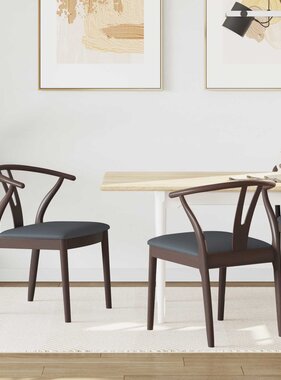 VidaXL Eetkamerstoel 2 pcs Lichtbruin en Zwart Massief Rubberhout