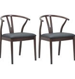 VidaXL Eetkamerstoel 2 pcs Lichtbruin en Zwart Massief Rubberhout