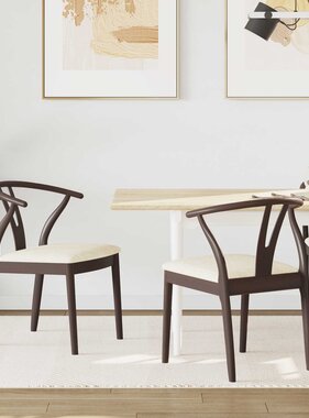 VidaXL Eetkamerstoel 2 pcs Lichtbruin en Licht Massief Rubberhout