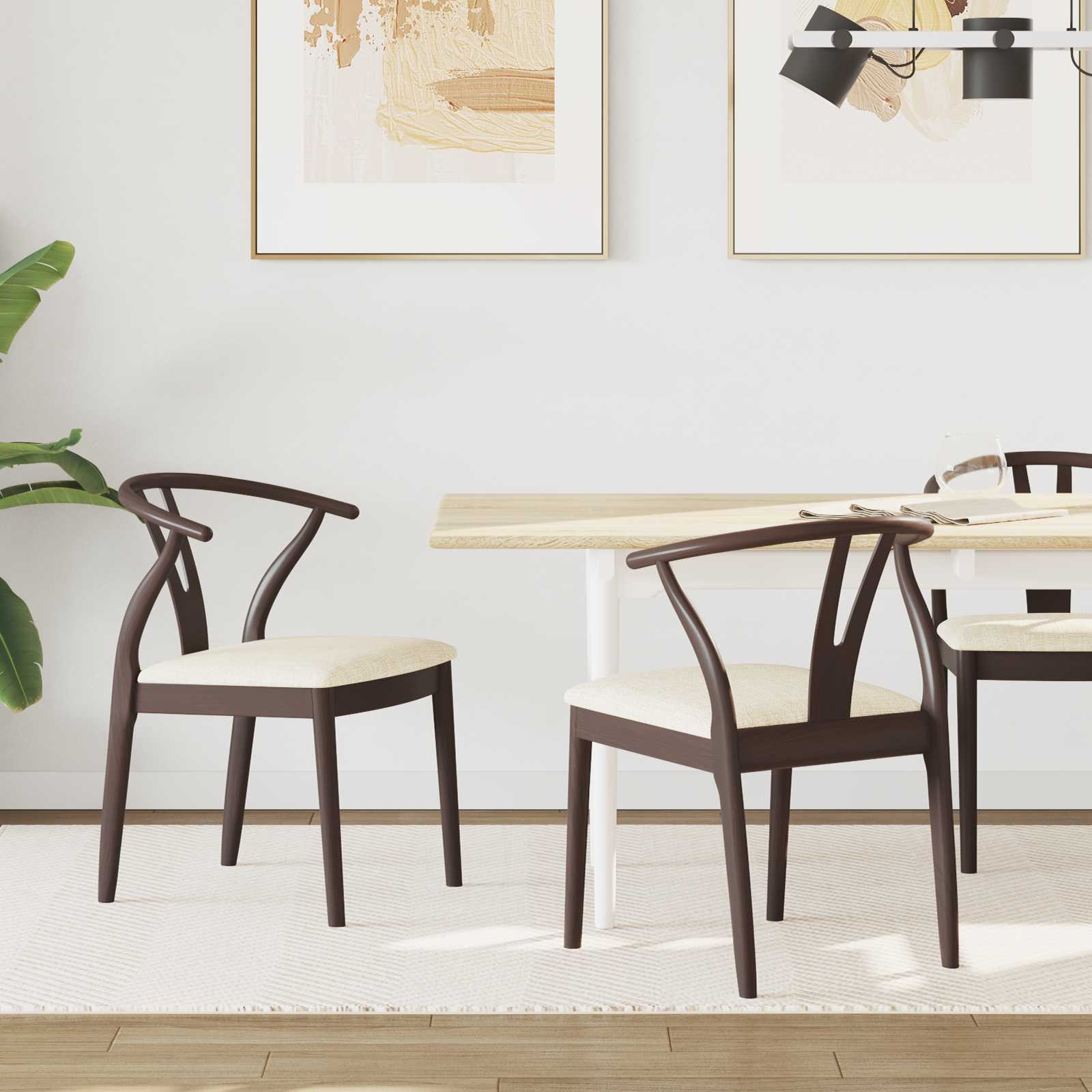 VidaXL Eetkamerstoel 2 pcs Lichtbruin en Licht Massief Rubberhout