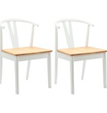 VidaXL Eetkamerstoel 2 pcs Wit en Natuurlijk Massief Rubberhout