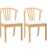 VidaXL Eetkamerstoel 2 pcs Natuurlijk en Wit Massief Rubberhout