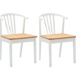VidaXL Eetkamerstoel 2 pcs wit en naturel Massief Rubberhout