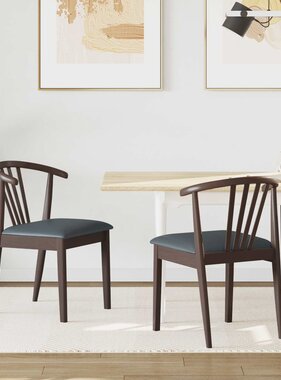 VidaXL Eetkamerstoel 2 pcs Lichtbruin en Zwart Massief Rubberhout