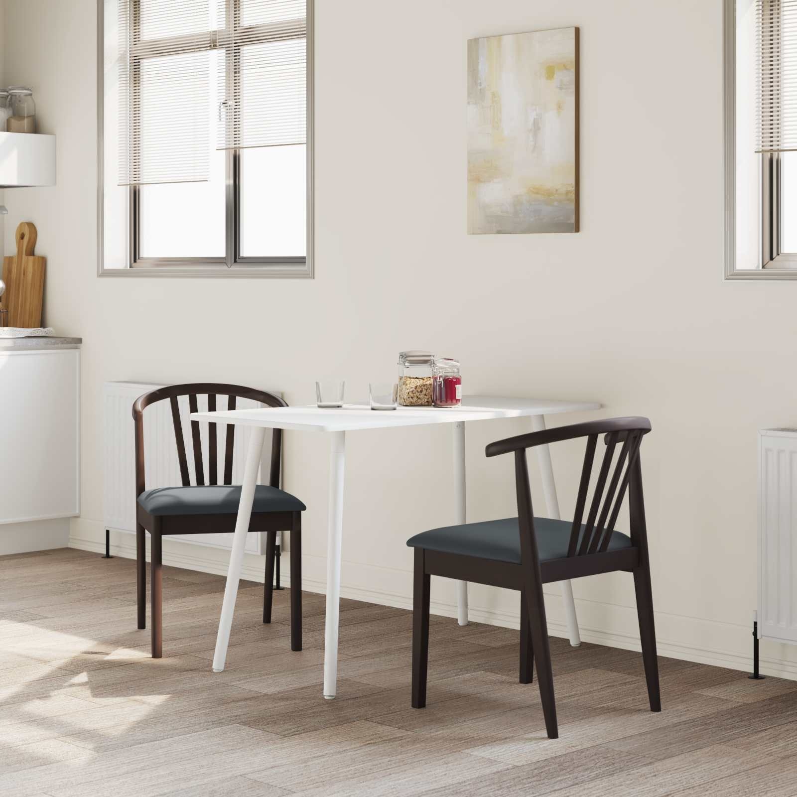 VidaXL Eetkamerstoel 2 pcs Lichtbruin en Zwart Massief Rubberhout