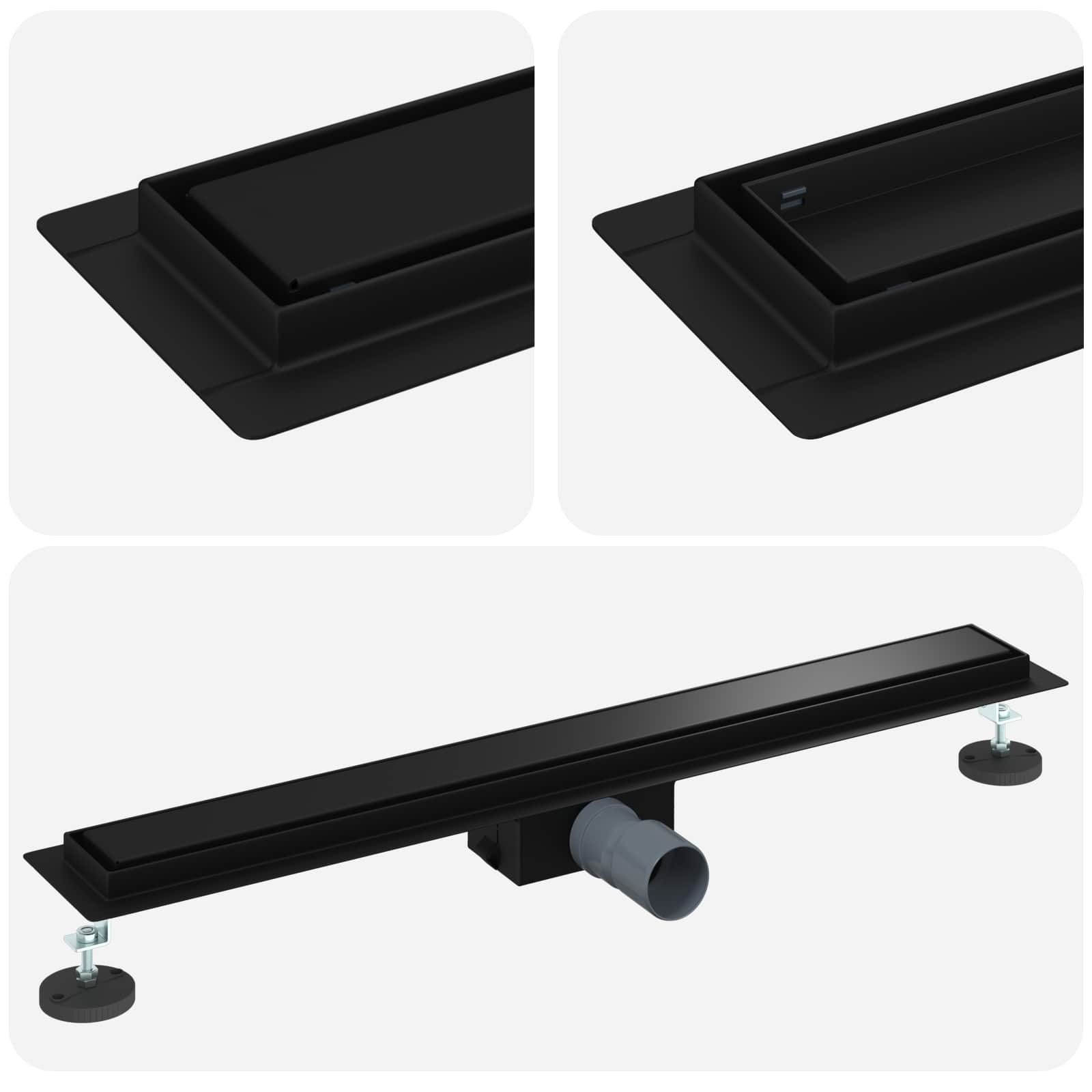 VidaXL 2 in 1 Doucheafvoer Zwart 70 cm Roestvrij staal 304