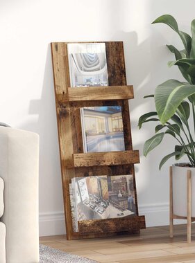 VidaXL Tijdschrift Rek met plank Oudhout 51 x 11 x 102 cm Bewerkt hout