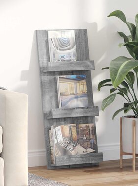 VidaXL Tijdschrift Rek Grijs Sonoma 51 x 11 x 102 cm Bewerkt hout