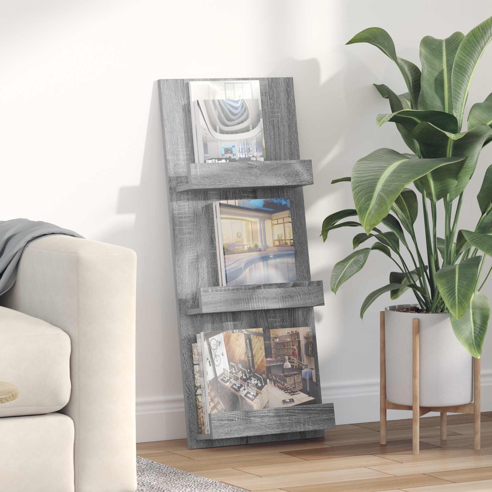 VidaXL Tijdschrift Rek Grijs Sonoma 51 x 11 x 102 cm Bewerkt hout