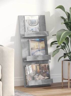 VidaXL Tijdschrift Rek Beton Grijs 51 x 11 x 102 cm Bewerkt hout