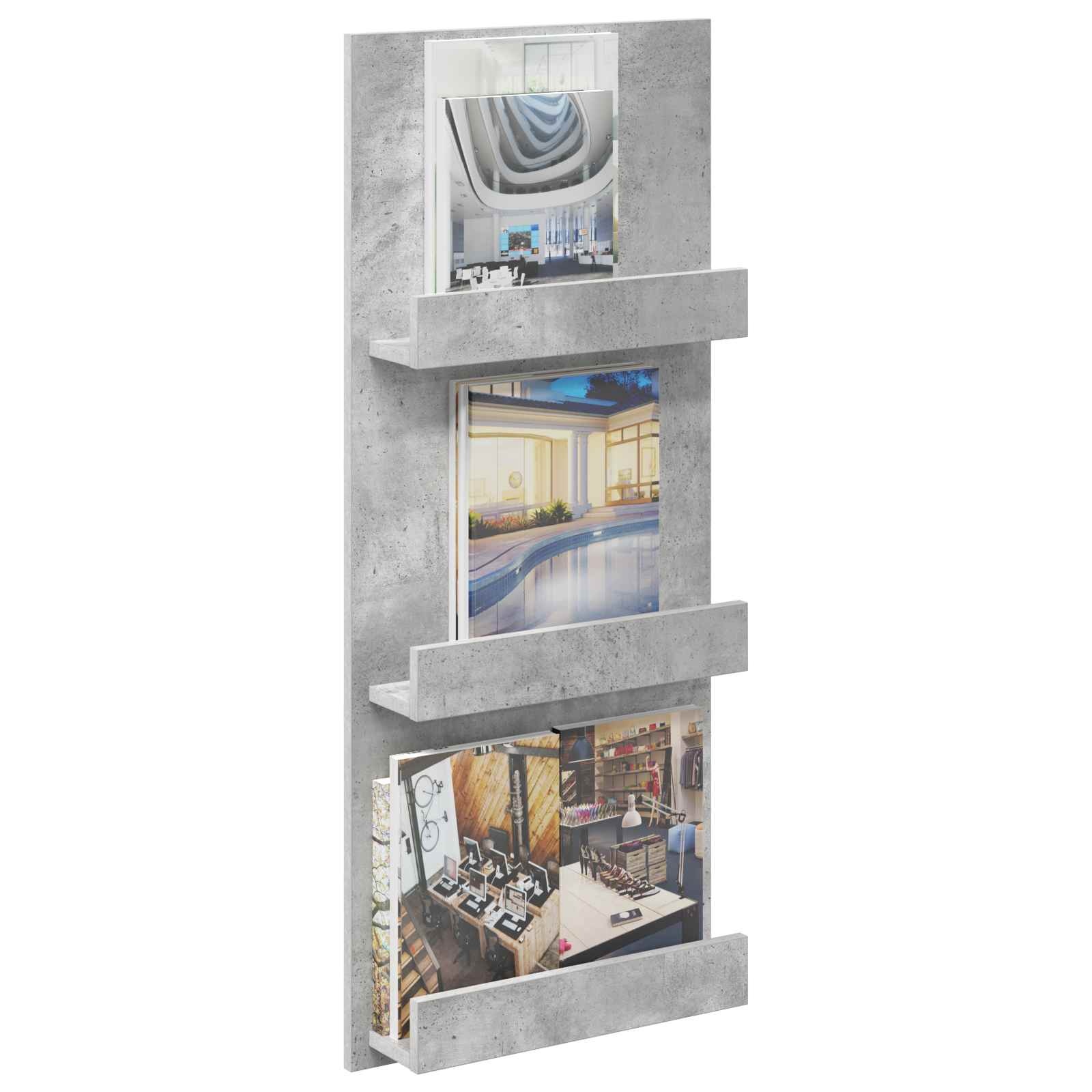 VidaXL Tijdschrift Rek Beton Grijs 51 x 11 x 102 cm Bewerkt hout