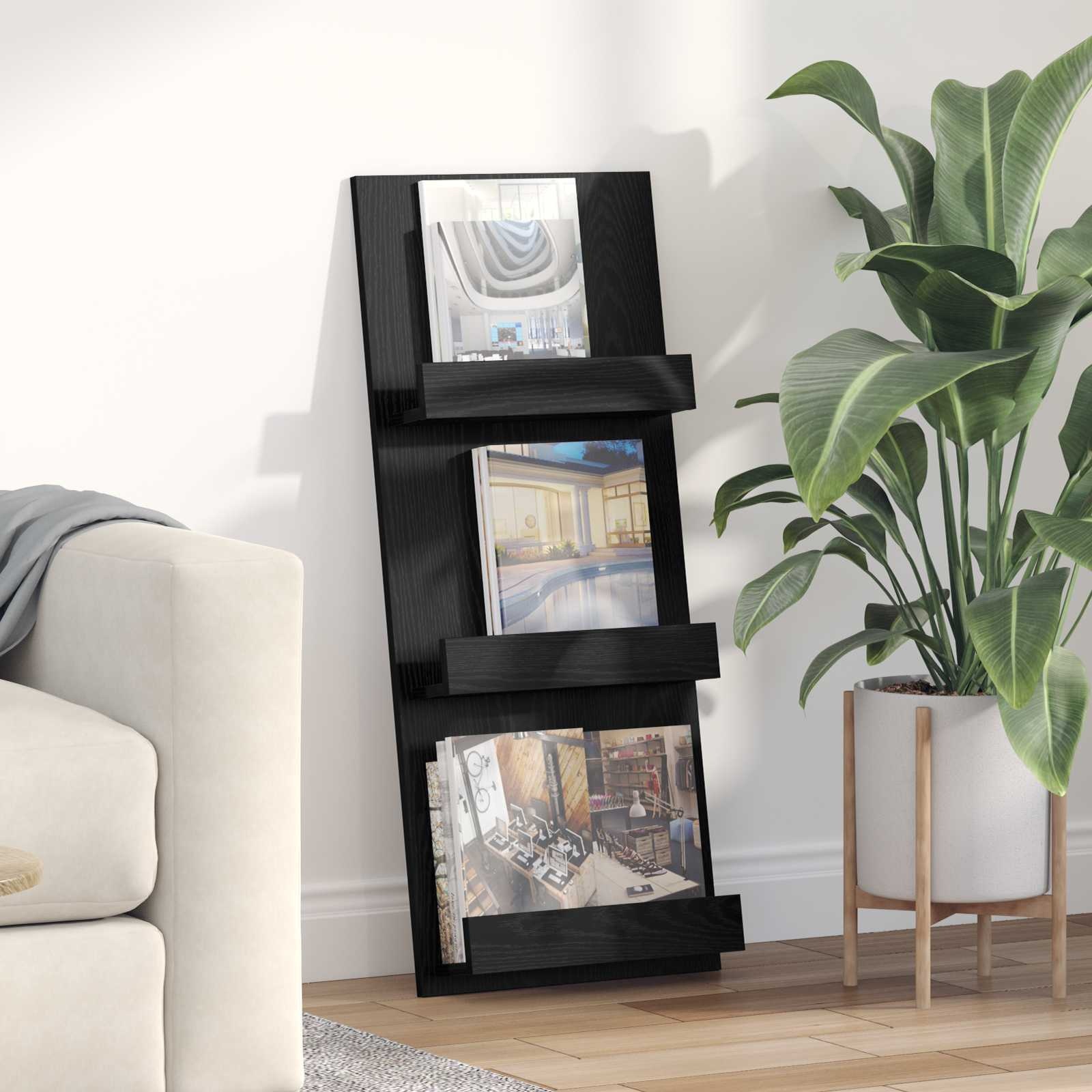 VidaXL Tijdschrift Rek Zwart Eiken 51 x 11 x 102 cm Bewerkt hout