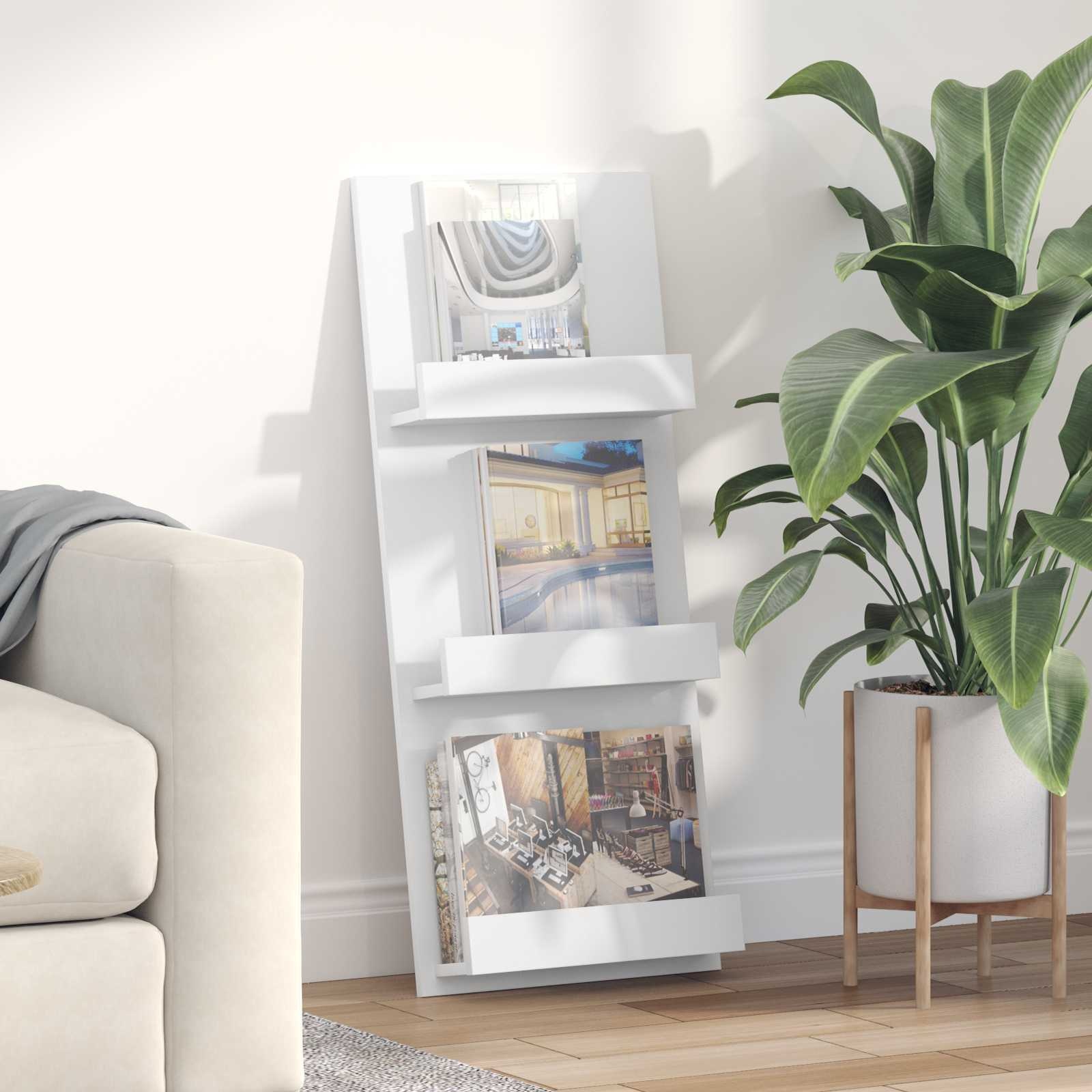 VidaXL Tijdschrift Rek met plank Wit 51 x 11 x 102 cm Bewerkt hout