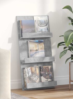 VidaXL Tijdschrift Rek Beton Grijs 51 x 11 x 102 cm Bewerkt hout