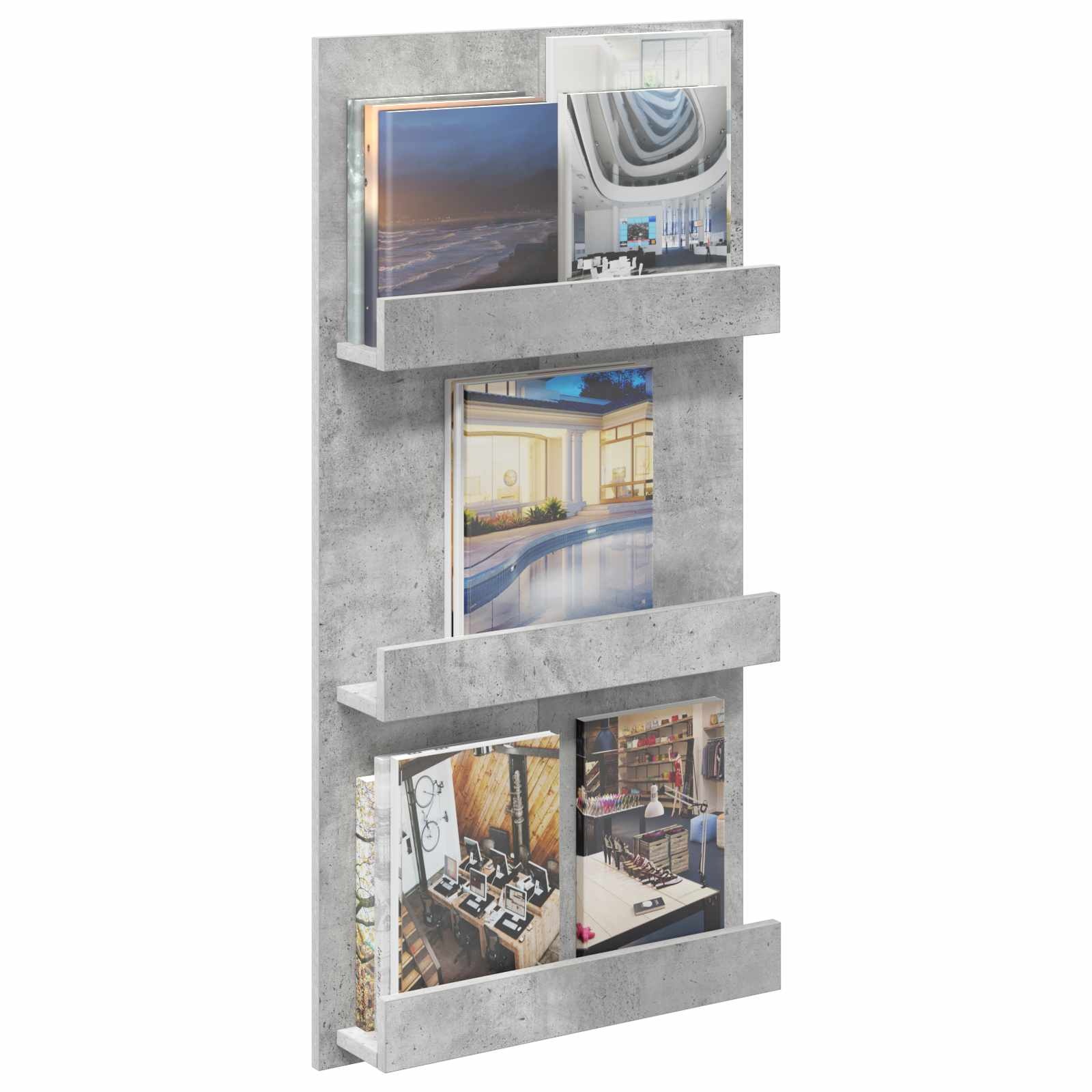 VidaXL Tijdschrift Rek Beton Grijs 51 x 11 x 102 cm Bewerkt hout