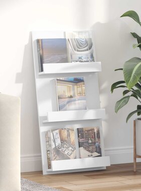 VidaXL Tijdschrift Rek met plank Wit 51 x 11 x 102 cm Bewerkt hout