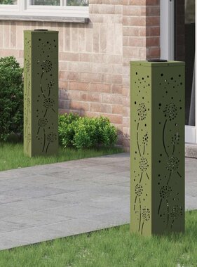 VidaXL Solar LED Pad Licht 2 pcs Olijf Groen Koudgewalst staal