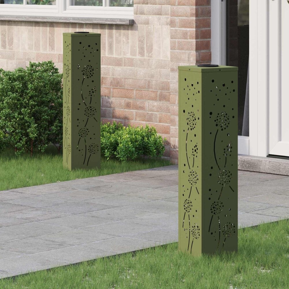 VidaXL Solar LED Pad Licht 2 pcs Olijf Groen Koudgewalst staal