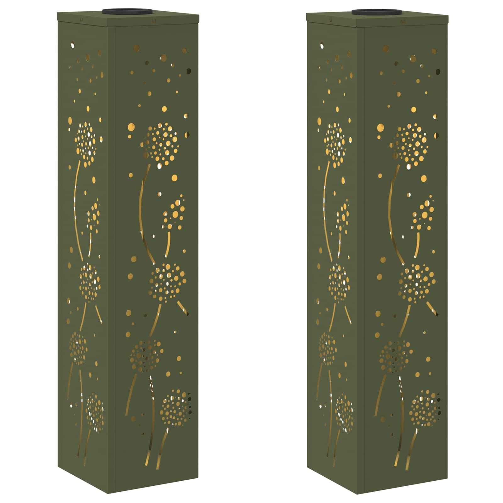 VidaXL Solar LED Pad Licht 2 pcs Olijf Groen Koudgewalst staal