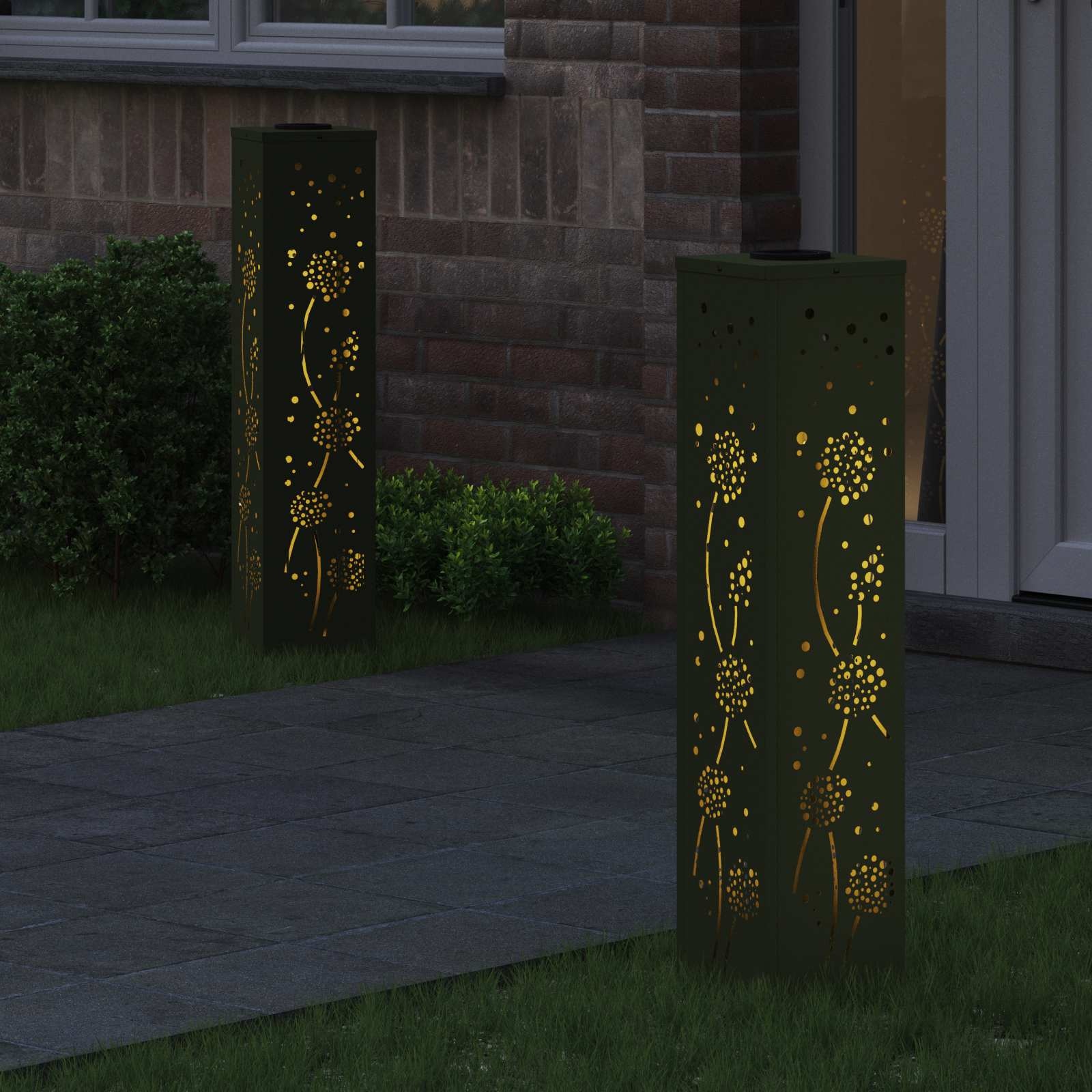 VidaXL Solar LED Pad Licht 2 pcs Olijf Groen Koudgewalst staal